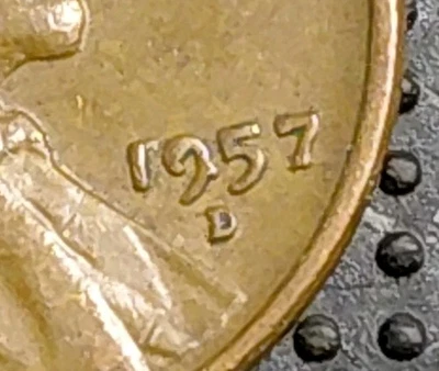 1957-d Wheat Cent Penny Die Break On Date Error - Image 1 of 3