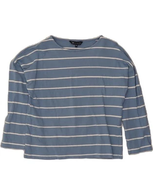 CREW CLOTHING Womens Crop Top 3/4 Sleeve UK 12 Medium Blue Striped Cotton BH11 - Image 1 of 3