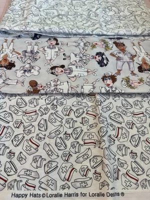 Loralie Harris Tossed Nurses & Happy Hats Cotton Fabric Pieces - Image 1 of 4