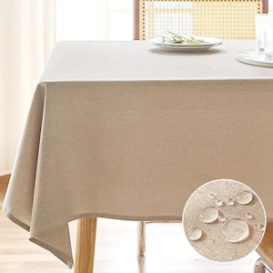 Textured Linen Tablecloth Rectangle Waterproof Spill-Proof Wipeable Table Cover - Picture 1 of 8