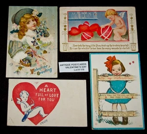 ANTIQUE Postcards Lot of 4 Over 110 Years Old Lot#118 Valentine's Day - Picture 1 of 2