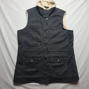 LL Bean Sherpa Lined Rugged Outdoor Canvas Vest Button Medium Gray Chore - Picture 1 of 7
