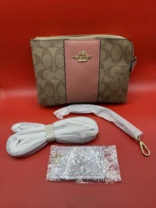 Coach Signature Braun Double Zip Pouch Handtasche Rosa Leder Damen - Bild 1 von 8