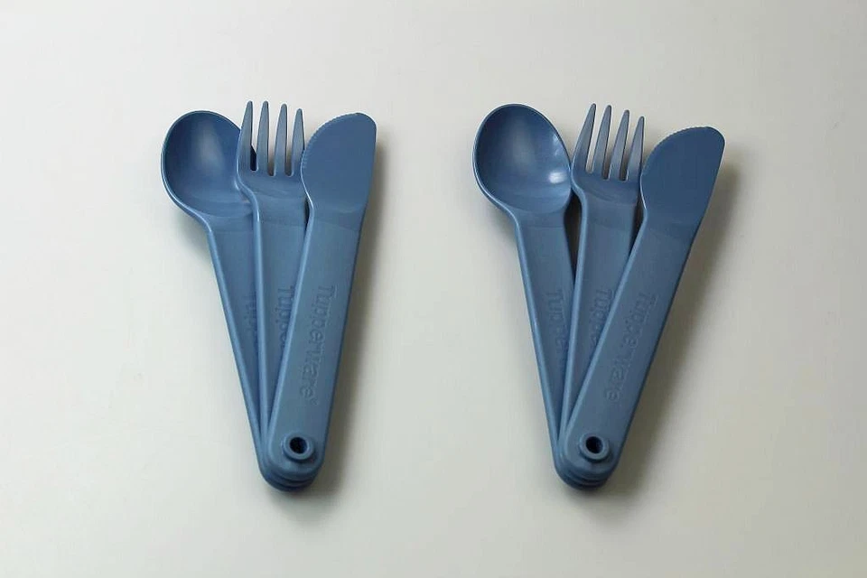 TUPPERWARE To Go Picknick Besteck SET (2) blau Messer + Gabel + Löffel - Bild 1 von 1