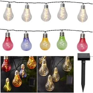 Solar Party Lichterkette mit 10 LED Glühbirnen 3,8m für Balkon & Garten Außen - Bild 1 von 8