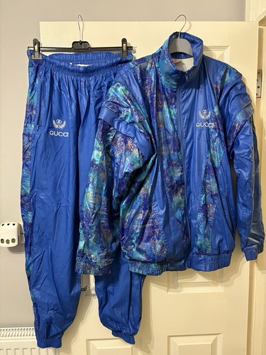GUCCI set completo tuta uomo vintage anni 80 grande L retrò top fondo blu pista