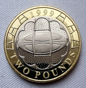 1999 Elizabeth II - PROOF £2 Two Pound Rugby World Cup Coin - Mintage 80,144 c - Picture 1 of 2