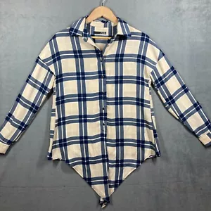 Ariella Womens Blue Pearl Snap Button up Flannel Light weight Tight front Shirt - Picture 1 of 8