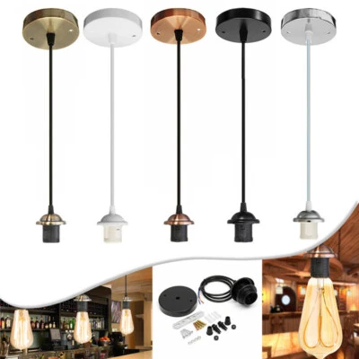E27 Ceiling Rose Light Fitting Vintage Industrial Flex Pendant Lamp Bulb Holder - Image 1 of 4