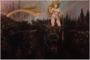 LEON GOODMAN EDICIÓN LIMITADA DE PINTURA Valquiria Gunnar y lobos lobo vikingo - Imagen 1 de 1