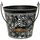 MPT01627 Planter With Handle, Charcoal Floral Metal, 8-In. - Quantity 1