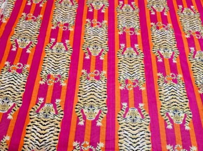 Indian 100%Cotton Voile Fabric Pink-Orange Sewing Hand Block Print Craft By yard - Image 1 of 4