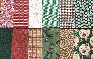 12 FQ Bundle Christmas Cotton Quilt Fabric Fat Quarter Candy Snowflake Santa - Picture 1 of 1