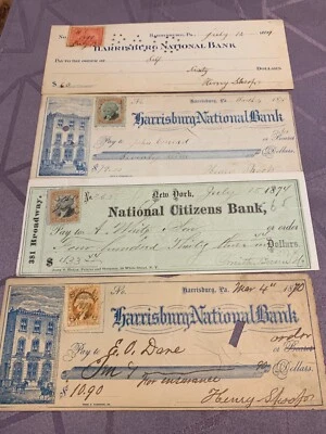 1870-1899 VINTAGE USA CHECKS WITH US INTERNAL REV. 2c STAMPS - 2 BANKS 4 CHECKS - Image 1 of 4