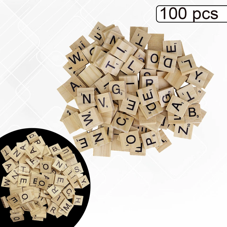 100X Bois Tuiles Individuel Noir Lettres Chiffres Mot Jeu Puzzle Art & Artisanat - Photo 1/4