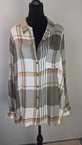 Jane + Delancey High Low Hem Top Women's 1X Long Sleeve Green Multicolor Plaid - Picture 1 of 7