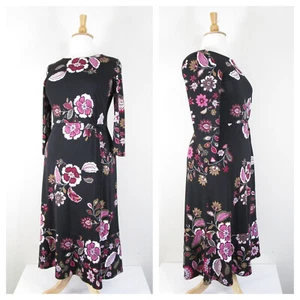Talbots Womens Black Pink White Floral A-line Midi Dress Size 12 NWT $129 - Picture 1 of 10