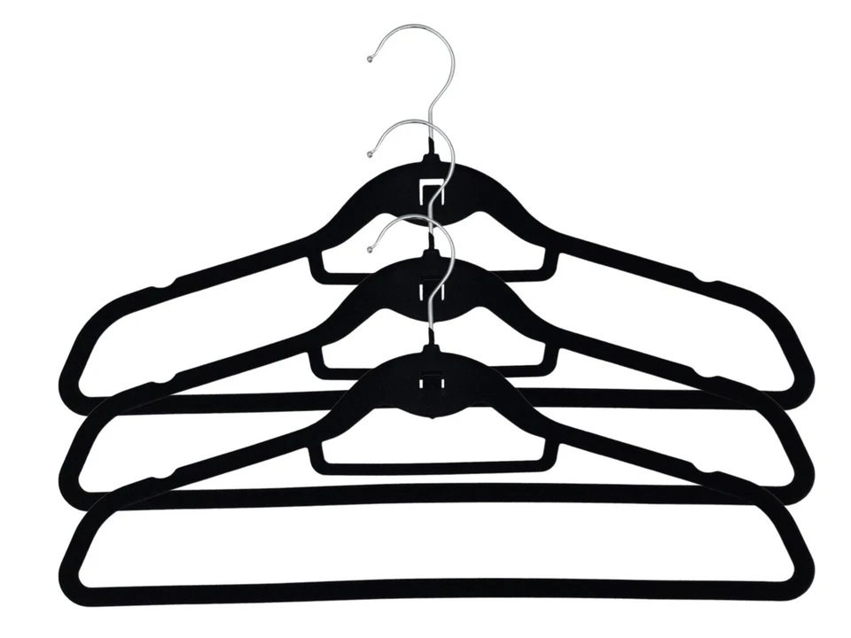 Kleiderbügel 20x 3er-Set antirutsch 360º drehbar Samtbezug Hosen Krawatte Gürtel - Bild 1 von 2