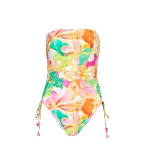 Seafolly Floral Fuschia Rose Adjustable V Neck Swimsuit Size 10 NEW - Image 1 of 1