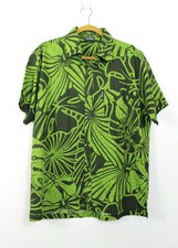 Kai Veikau Mens Large Green Button Down Shirt Fiji Tropical Print Hawaiian