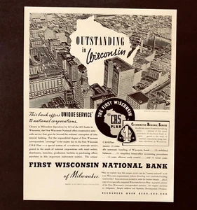 Primera antena de publicidad del Banco Nacional de Wisconsin 1938 Milwaukee impresión de colección AD - Imagen 1 de 2