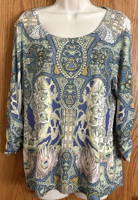 JM Collection 多色装饰大圆领 3/4 袖女式 Lg 码 — 第 1/4 张图片