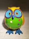 Whimsical Bright Yellow Hand Painted Cold Cast Resin Owlcoin Bank