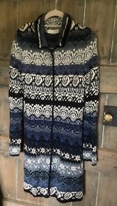Odd Molly Jacquard knit Long Cardigan Blue Press stud fastening size 1 UK 10 - Picture 1 of 5