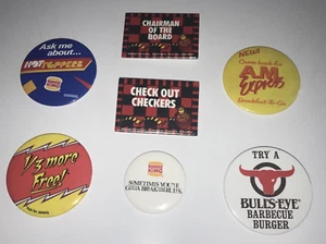 Vintage Burger King Button Pinback Fast Food Collectible Pin Bulls-Eye lot of 7 - Picture 1 of 2