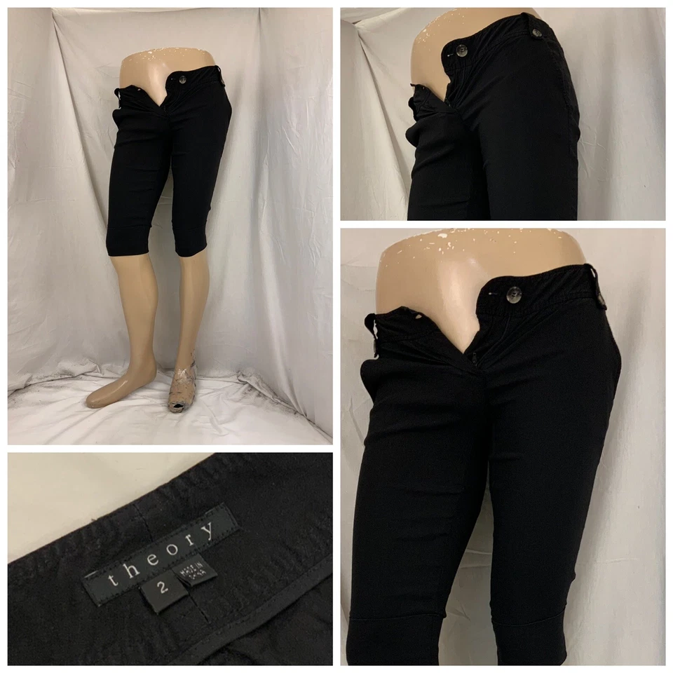 Pantalones Cortos Theory Talla 2 Negro Lino Viscosa Elastizados Debajo de la Rodilla Como Nuevos YGI U1-679 Foto 1 de 4