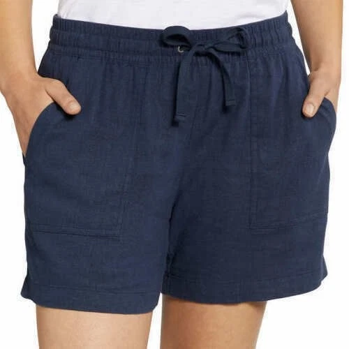 Nautica Navy Blue Seas Linen Blend Shorts Size Small S Womens