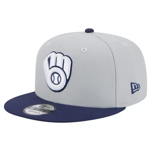 New Era Milwaukee Brewers Navy And Gray 9FIFTY Snapback Adjustable Hat - Picture 1 of 5