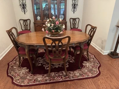 Thomasville французский провинциальный Людовик XV вишневый расширение обеденный стол с 6 стульями - Изображение 1 из 4