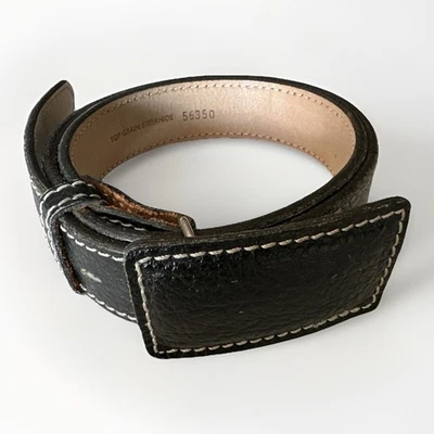 Винтажный мужской ремень из черной шагреневой кожи 34–36 средний верх из лицевой кожи сделано в США - Изображение 1 из 4