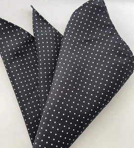 Men’s 13 Inch Pocket Square Very Dark Blue Small White Polka Dots - Picture 1 of 3