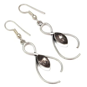Smoky Quartz Gemstone Handmade Silver Jewelry Earrings 1.5'' - Picture 1 of 7