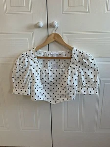 Topshop white black polka dot crop top puff sleeve bralet size 10 - Picture 1 of 3