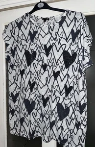 River Island Women's Size 14 T-Shirt White Navy Hearts With Sparkles Design - Picture 1 of 4