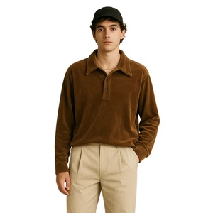 Vintage 70er Montgomery Ward Frottee Velour Langarm Kragen Henley, XL - Bild 1 von 8