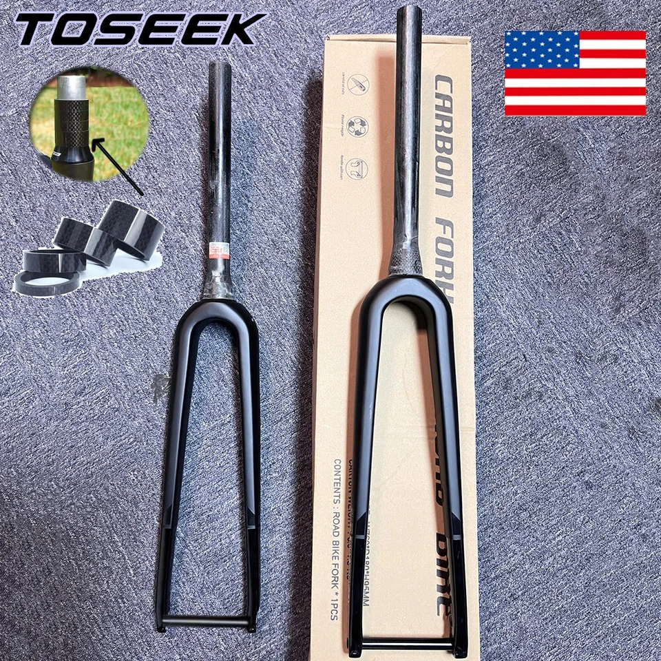 TOSEEK 700C Carbon Fiber Gravel Road Bike Tapered Rigid Fork Disc Brake 100*12mm - Image 1 of 4
