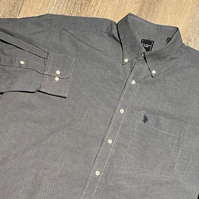 U.S. Polo Assn Men Classic Fit Long Sleeve Button Down Shirt XL Grey Gingham EUC - Image 1 of 4