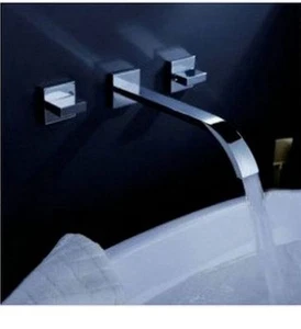 Grifo mezclador de caño de cascada de bañera montado en la pared de 3 piezas grifo cromado de doble mango - Imagen 1 de 4