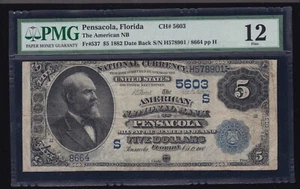 US 1882 $5 Date Back Amer NB Pensacola Fl National Chtr#5603 FR 537 PMG 12 (664) - Picture 1 of 2