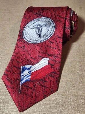 Corbata Puritan Para Hombre Corbata Roja Seda Bandera de Texas Vaquero Longhorn Mapa Bronc Rider Foto 1 de 4