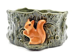 Vintage Sylva C Vase Planter Bowl Ceramic Green Squirrel Oak Tree Trunk - Picture 1 of 12