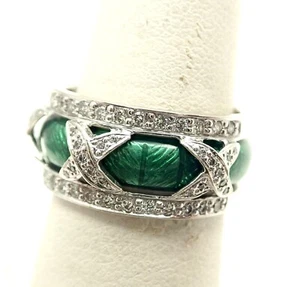 Hidalgo Diamonds & Green Enamel 18k White Gold Open Band Ring & Insert - Picture 1 of 11