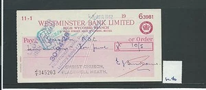wbc. - SCHECK - CH1296- GEBRAUCHT -1962- WESTMINSTER BANK, HIGH WYCOMBE, BUCKS. - Bild 1 von 1