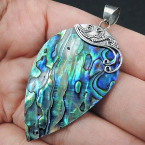 Colgante concha de abulón Paua natural en forma de pera de plata de ley 925, PASP-184 - Imagen 1 de 7