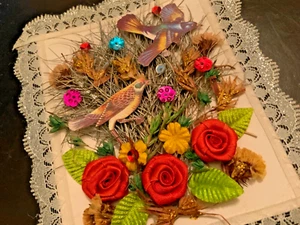 Nido de pájaro rosa victoriano de Navidad multipropósito tarjeta de felicitación en blanco doblada de colección - Imagen 1 de 9