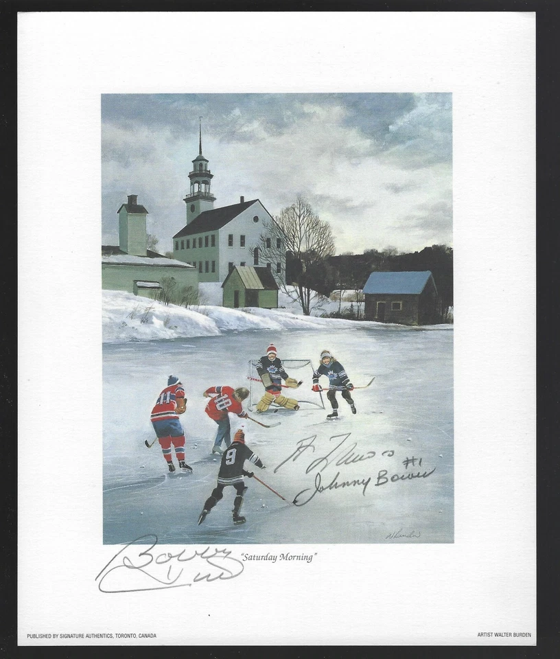 Guy Lafleur Johnny Bower Bobby Hull Signed Auto 7 3/4 x 9 1/2 Print Autograph D - Image 1 of 1